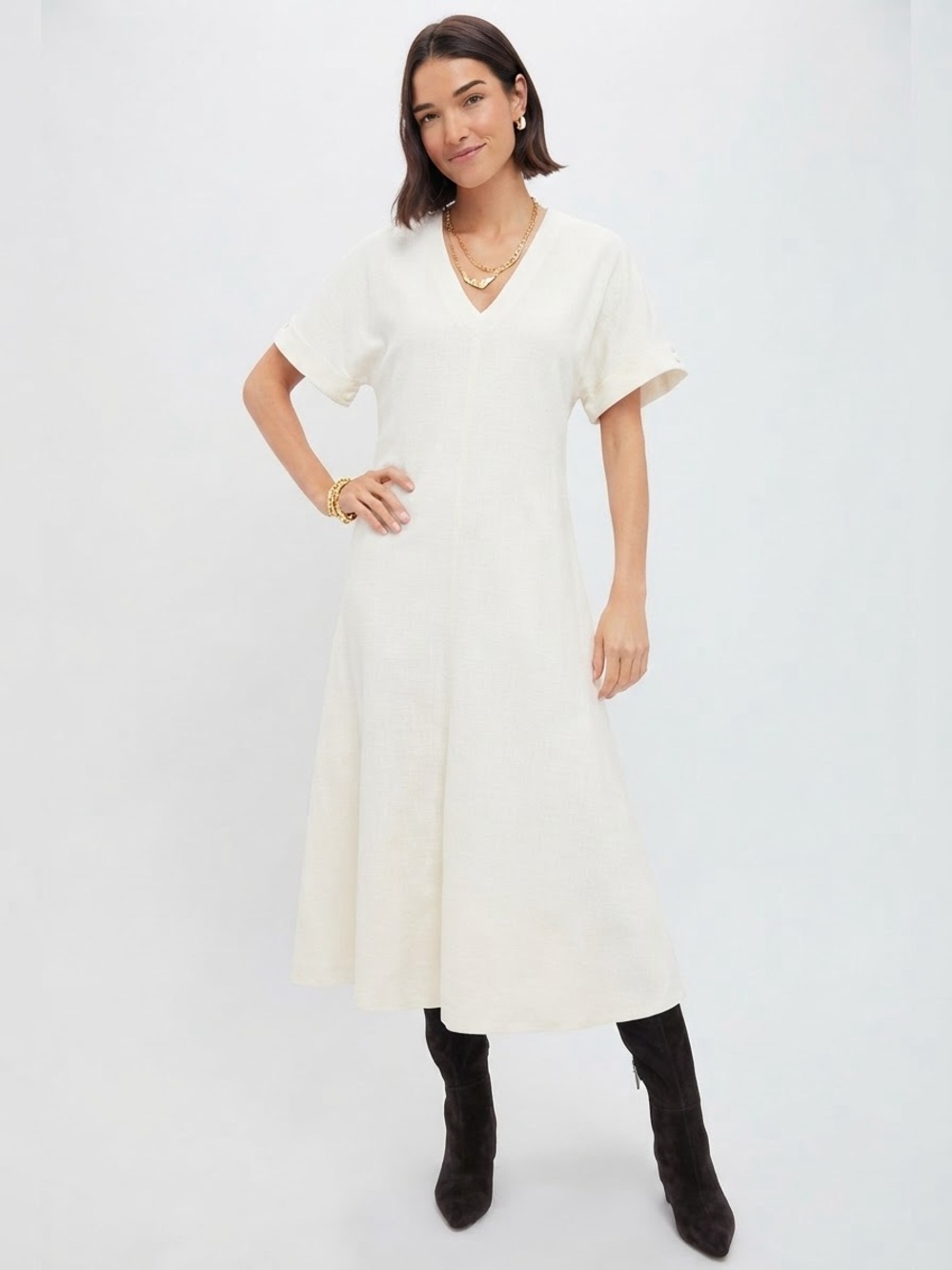 Tuckernuck Pomander Place Annalee Dress Cream Ivory V-Neck Flutter Sleeve L